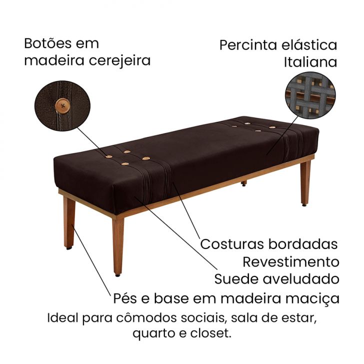 Conjunto de Cabeceira Casal com Recamier Gênova Suede Café