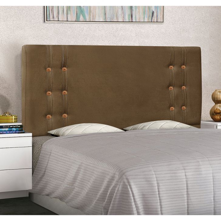 Conjunto de Cabeceira Casal com Recamier Gênova Suede Caramelo