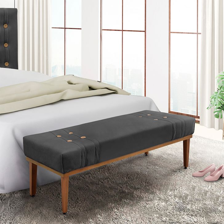 Conjunto de Cabeceira Casal com Recamier Gênova Suede Cinza