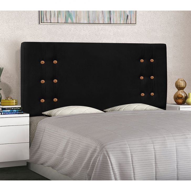 Conjunto de Cabeceira Casal com Recamier Gênova Suede Preto