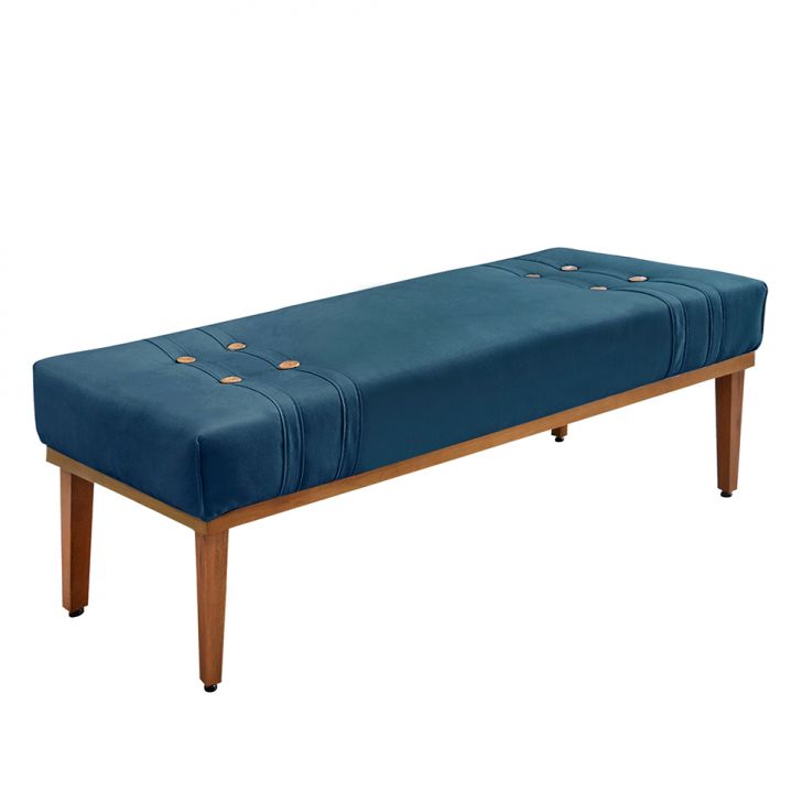 Conjunto de Cabeceira Casal com Recamier Gênova Veludo Azul Marinho