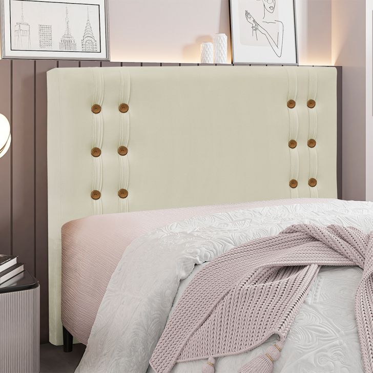 Conjunto de Cabeceira Casal com Recamier Gênova Veludo Bege
