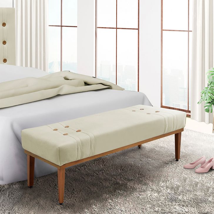 Conjunto de Cabeceira Casal com Recamier Gênova Veludo Bege