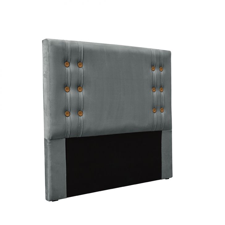 Conjunto de Cabeceira Casal com Recamier Gênova Veludo Cinza