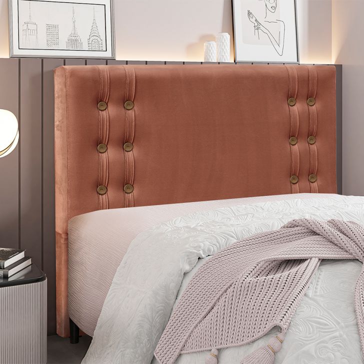 Conjunto de Cabeceira Casal com Recamier Gênova Veludo Cobre