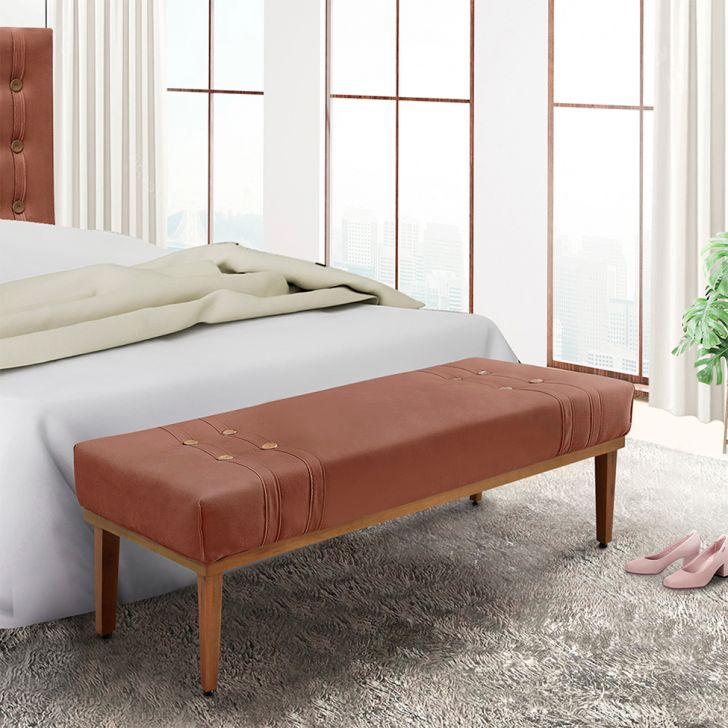 Conjunto de Cabeceira Casal com Recamier Gênova Veludo Cobre