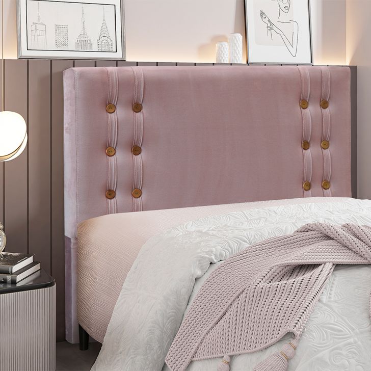 Conjunto de Cabeceira Casal com Recamier Gênova Veludo Lilás