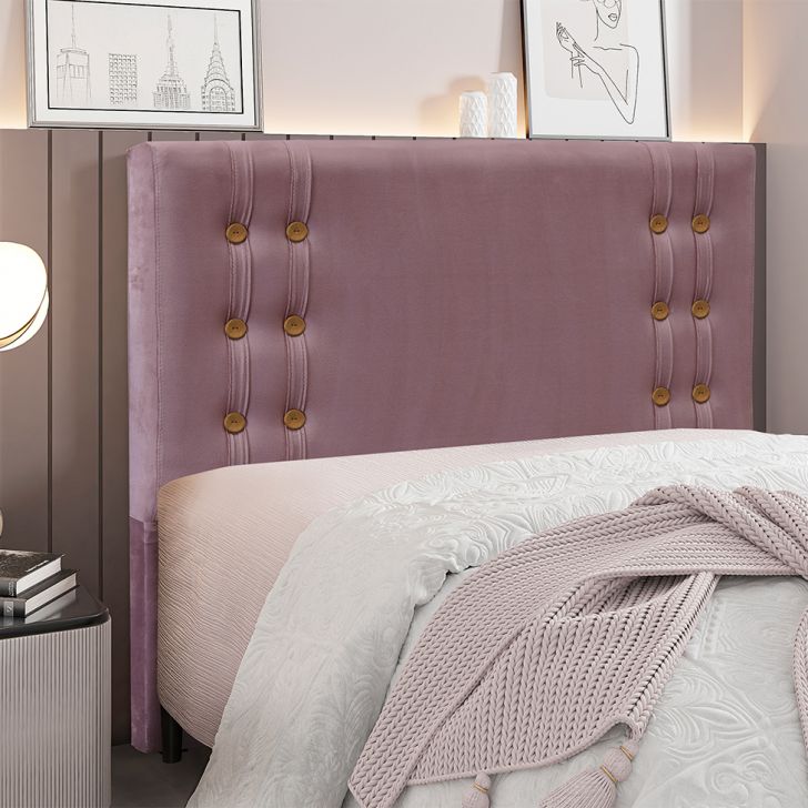 Conjunto de Cabeceira Casal com Recamier Gênova Veludo Uva