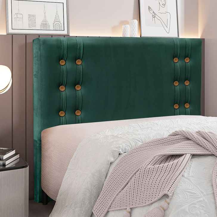 Conjunto de Cabeceira Casal com Recamier Gênova Veludo Verde