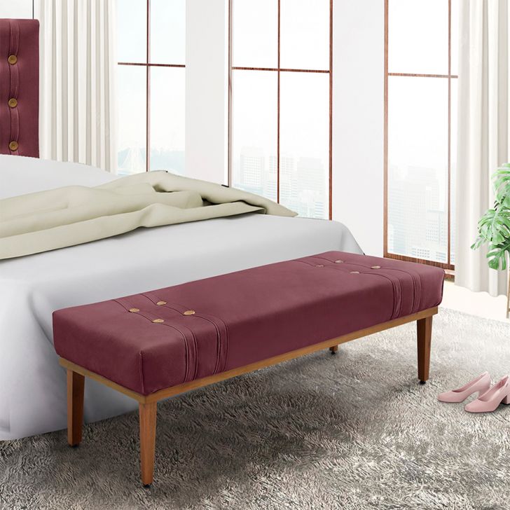 Conjunto de Cabeceira Casal com Recamier Gênova Veludo Vinho