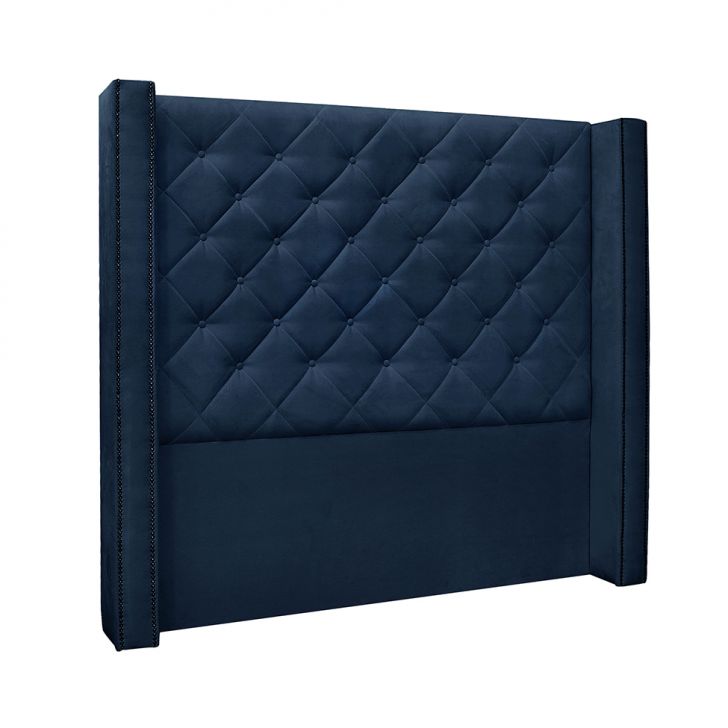 Conjunto de Cabeceira Casal com Recamier Vicenza Suede Azul Marinho