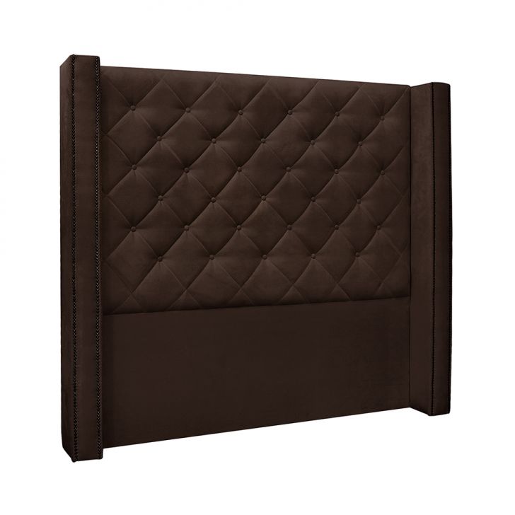 Conjunto de Cabeceira Casal com Recamier Vicenza Suede Café
