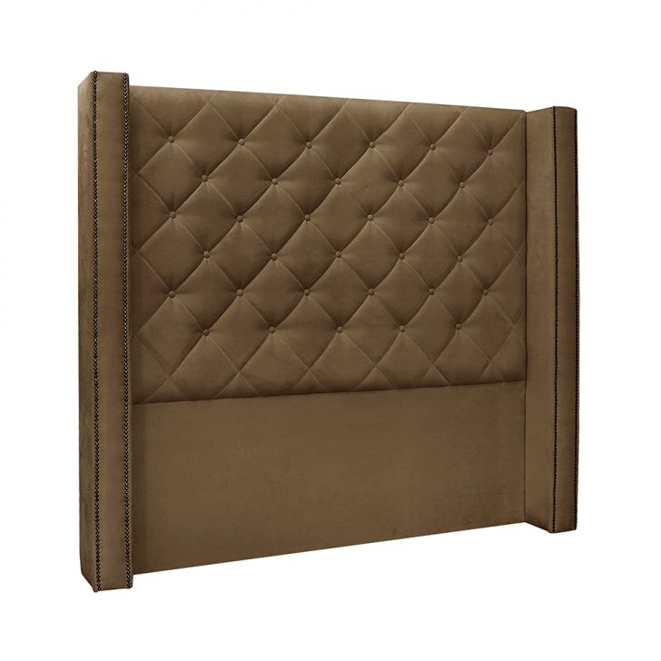 Conjunto de Cabeceira Casal com Recamier Vicenza Suede Caramelo
