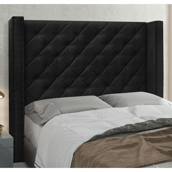Conjunto de Cabeceira Casal com Recamier Vicenza Suede Preto