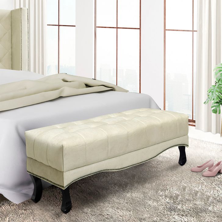 Conjunto de Cabeceira Casal com Recamier Vicenza Veludo Bege