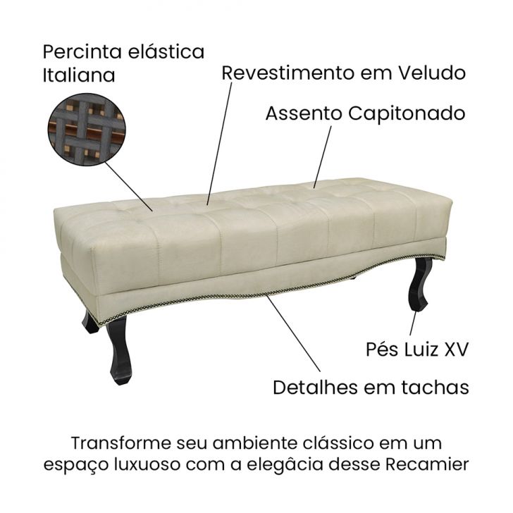 Conjunto de Cabeceira Casal com Recamier Vicenza Veludo Bege