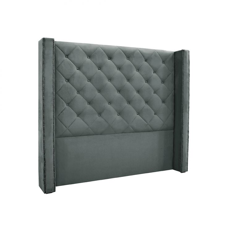 Conjunto de Cabeceira Casal com Recamier Vicenza Veludo Cinza