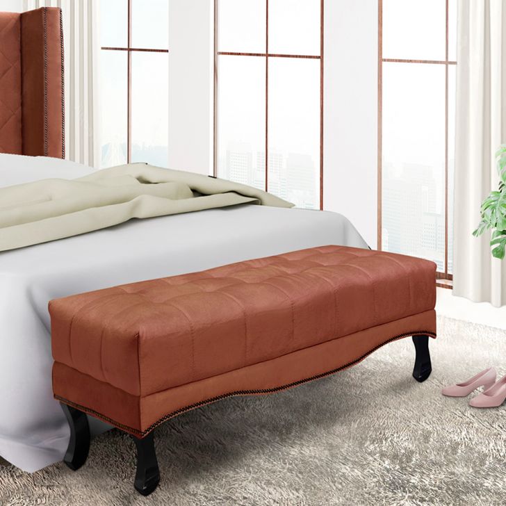 Conjunto de Cabeceira Casal com Recamier Vicenza Veludo Cobre