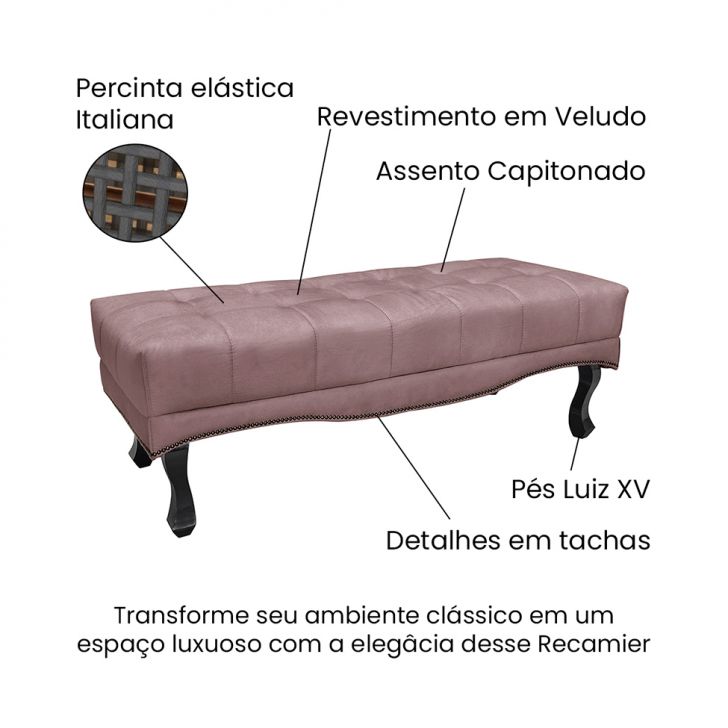 Conjunto de Cabeceira Casal com Recamier Vicenza Veludo Lilás