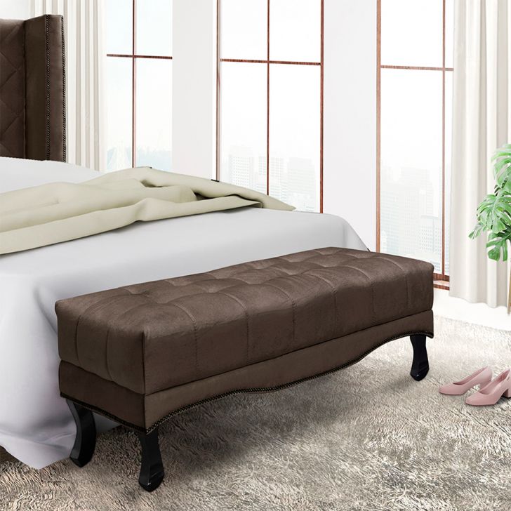 Conjunto de Cabeceira Casal com Recamier Vicenza Veludo Marrom