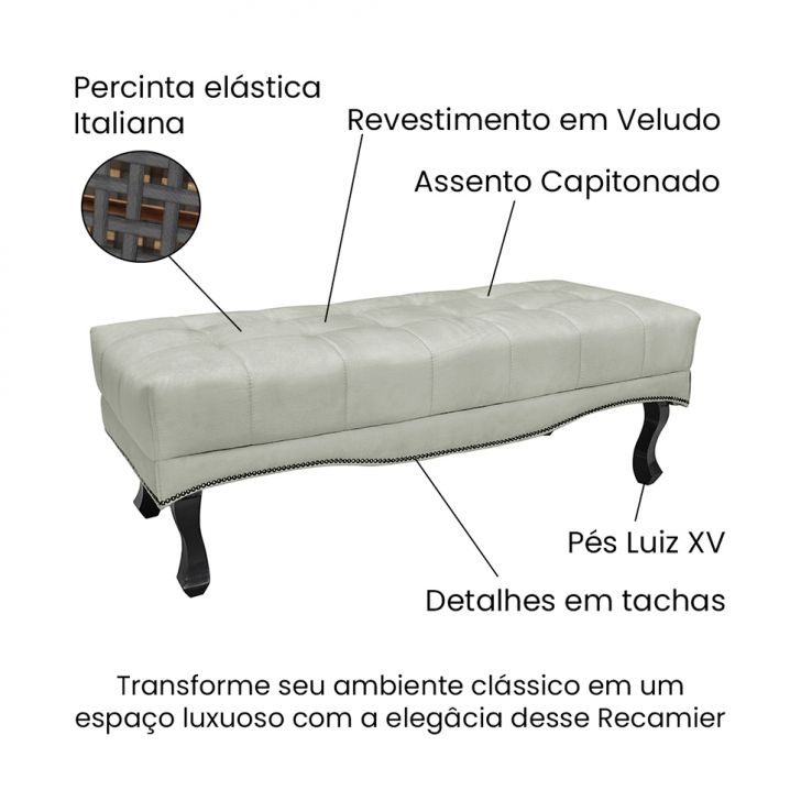 Conjunto de Cabeceira Casal com Recamier Vicenza Veludo Prata