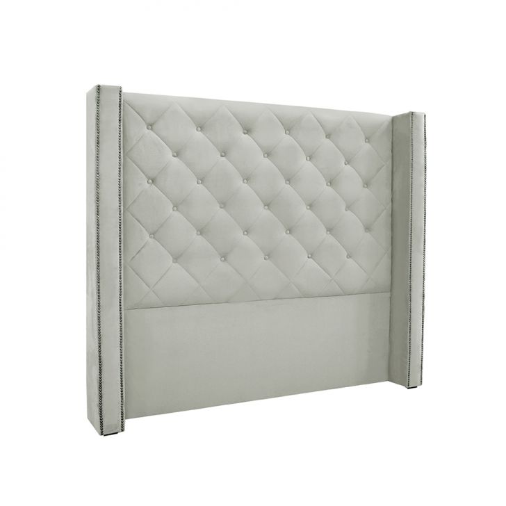 Conjunto de Cabeceira Casal com Recamier Vicenza Veludo Prata