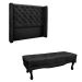 Conjunto de Cabeceira Casal com Recamier Vicenza Veludo Preto