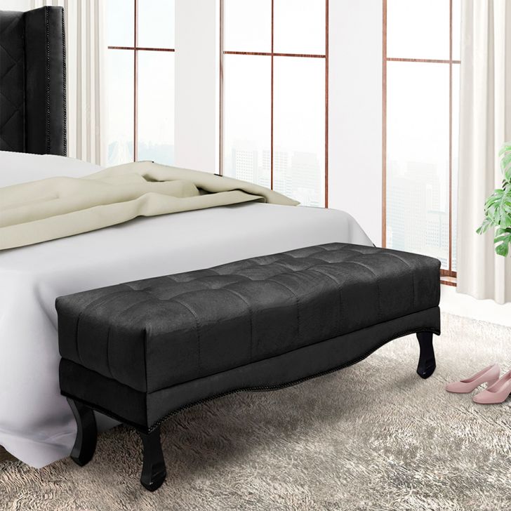 Conjunto de Cabeceira Casal com Recamier Vicenza Veludo Preto