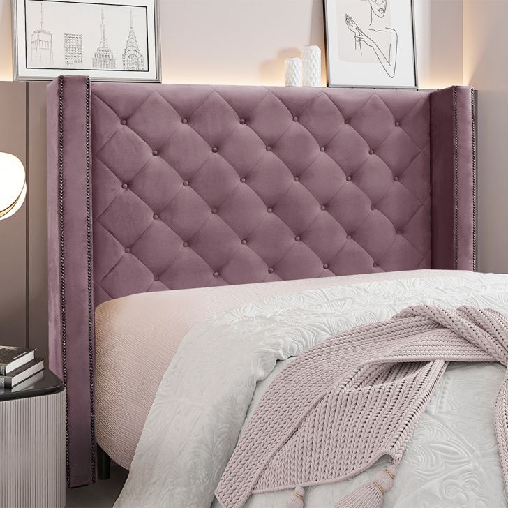 Conjunto de Cabeceira Casal com Recamier Vicenza Veludo Uva