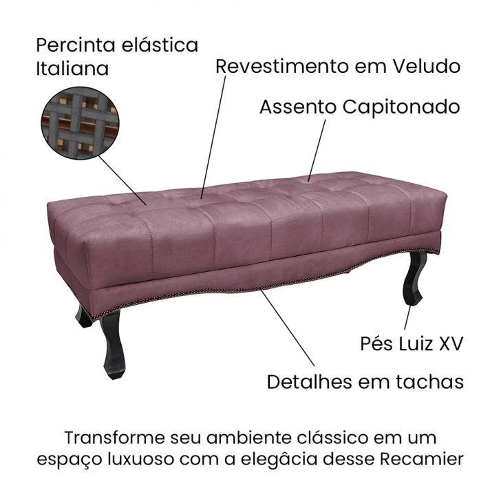 Conjunto de Cabeceira Casal com Recamier Vicenza Veludo Uva
