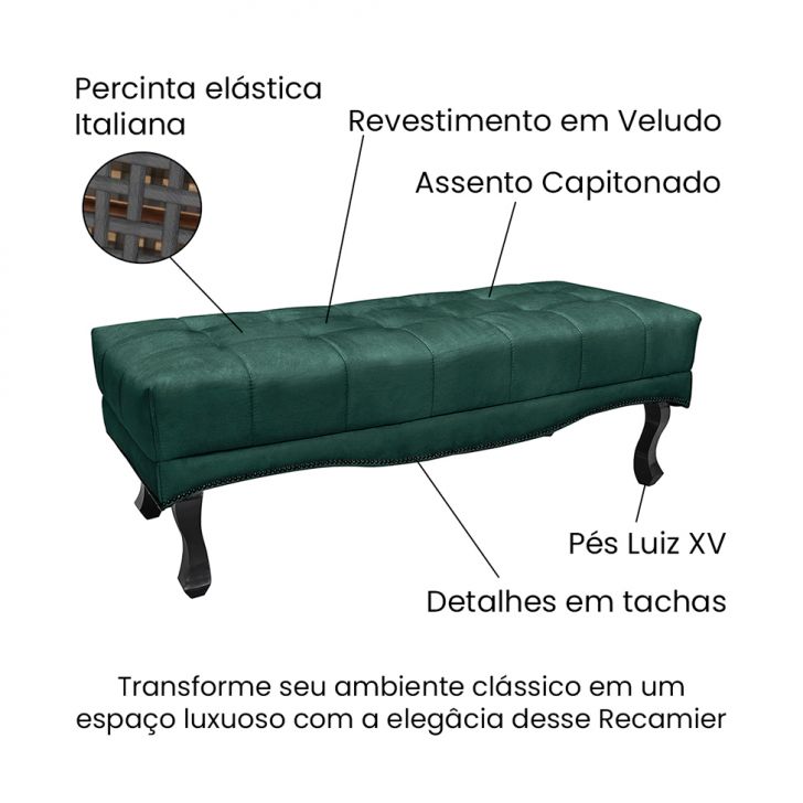 Conjunto de Cabeceira Casal com Recamier Vicenza Veludo Verde