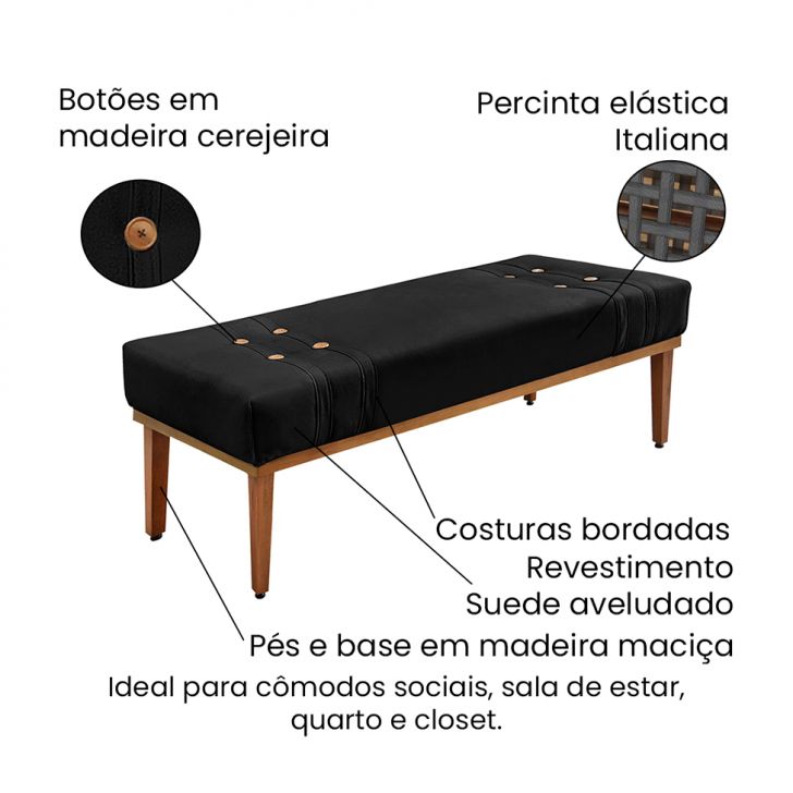 Conjunto de Cabeceira King com Recamier Gênova Suede Preto