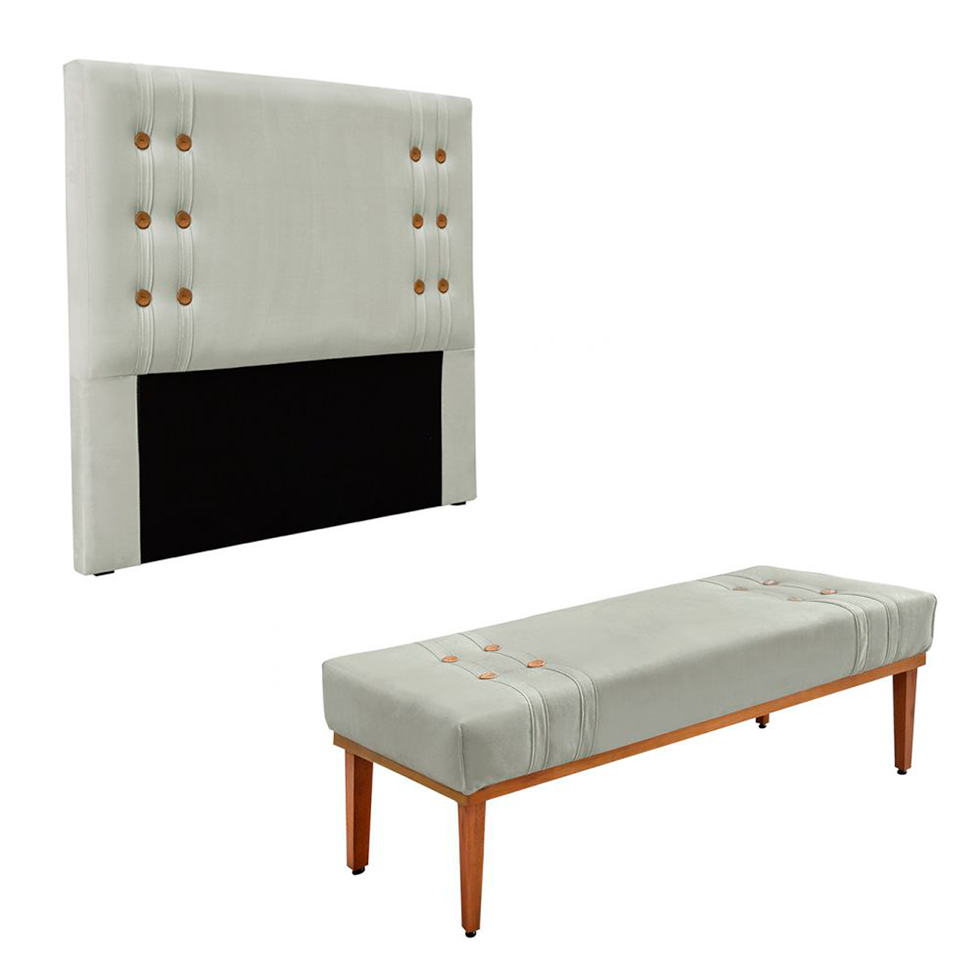 Conjunto de Cabeceira King com Recamier Gênova Veludo Prata