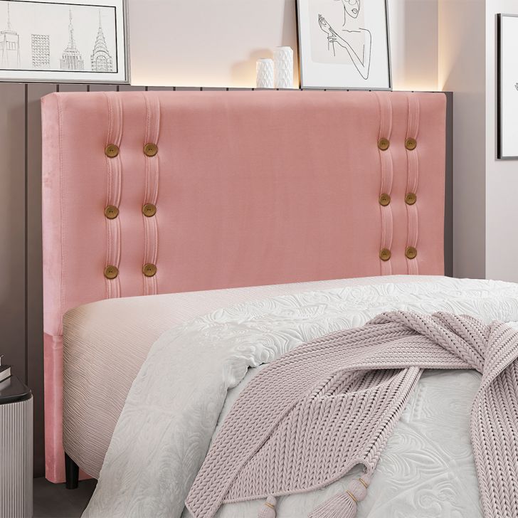 Conjunto de Cabeceira King com Recamier Gênova Veludo Rosa