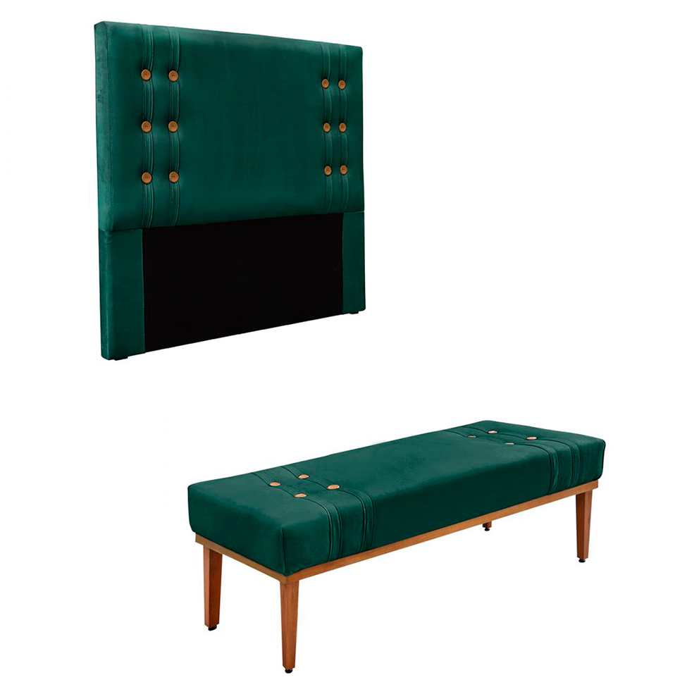 Conjunto de Cabeceira King com Recamier Gênova Veludo Verde