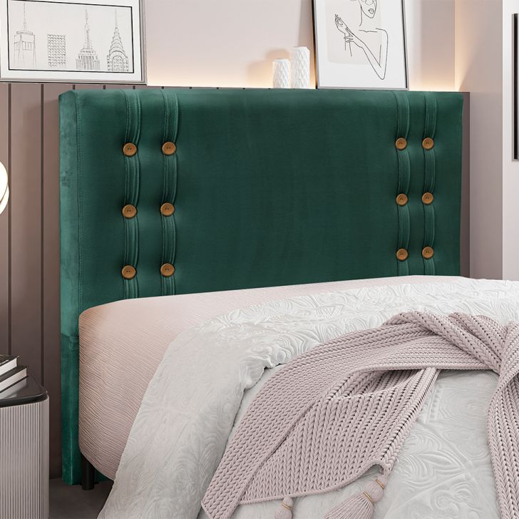 Conjunto de Cabeceira King com Recamier Gênova Veludo Verde
