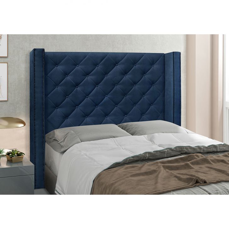 Conjunto de Cabeceira King com Recamier Vicenza Suede Azul Marinho