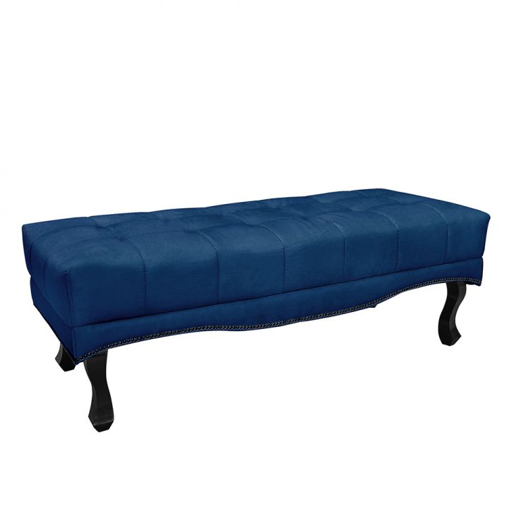 Conjunto de Cabeceira King com Recamier Vicenza Suede Azul Marinho