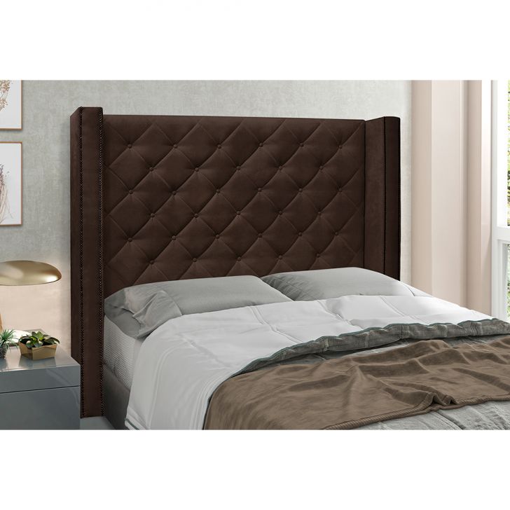 Conjunto de Cabeceira King com Recamier Vicenza Suede Café