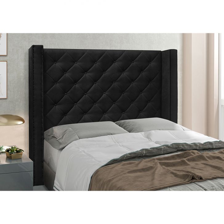 Conjunto de Cabeceira King com Recamier Vicenza Suede Preto