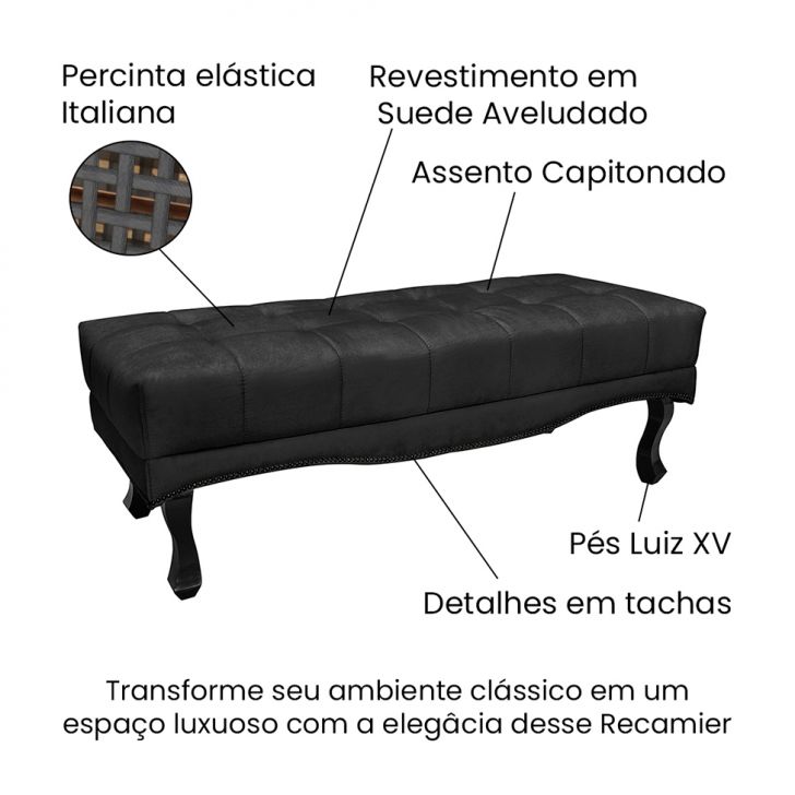 Conjunto de Cabeceira King com Recamier Vicenza Suede Preto