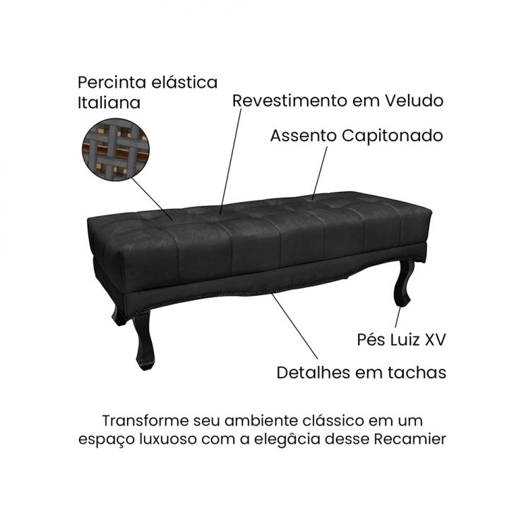 Conjunto de Cabeceira King com Recamier Vicenza Veludo Preto