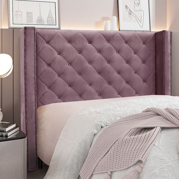 Conjunto de Cabeceira King com Recamier Vicenza Veludo Uva