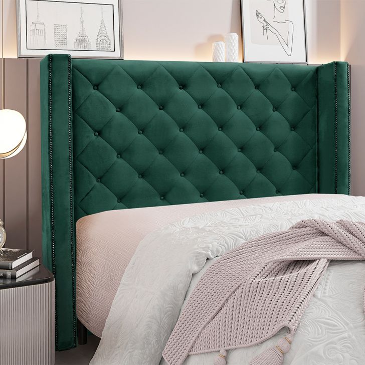 Conjunto de Cabeceira King com Recamier Vicenza Veludo Verde