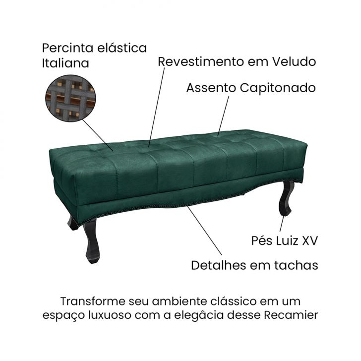 Conjunto de Cabeceira King com Recamier Vicenza Veludo Verde