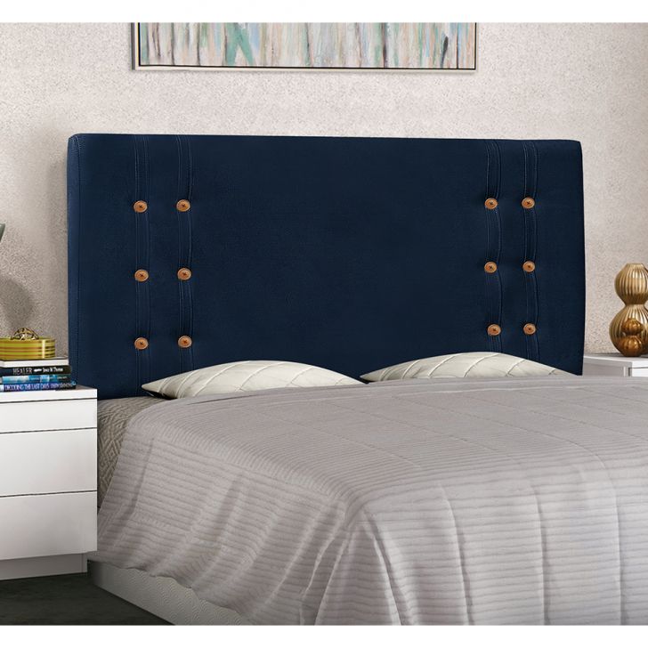 Conjunto de Cabeceira Queen com Recamier Gênova Suede Azul Marinho