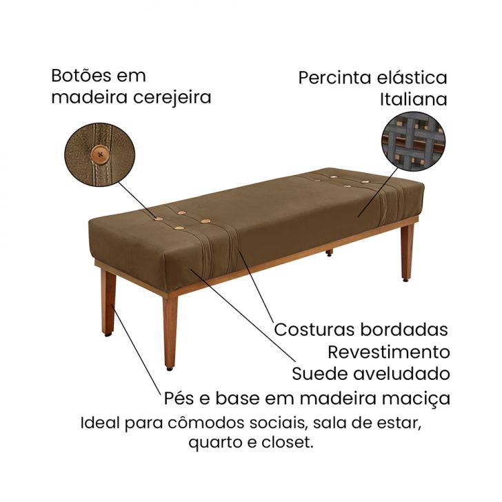 Conjunto de Cabeceira Queen com Recamier Gênova Suede Caramelo