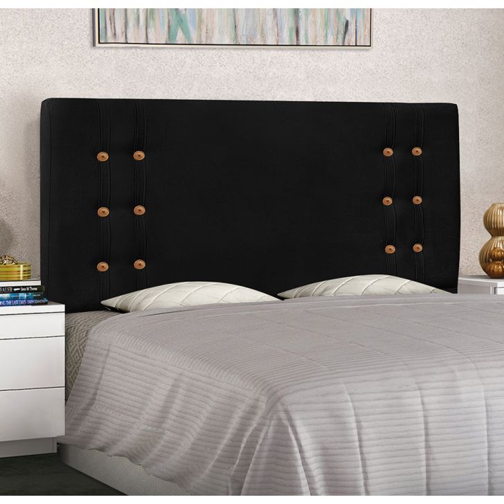 Conjunto de Cabeceira Queen com Recamier Gênova Suede Preto