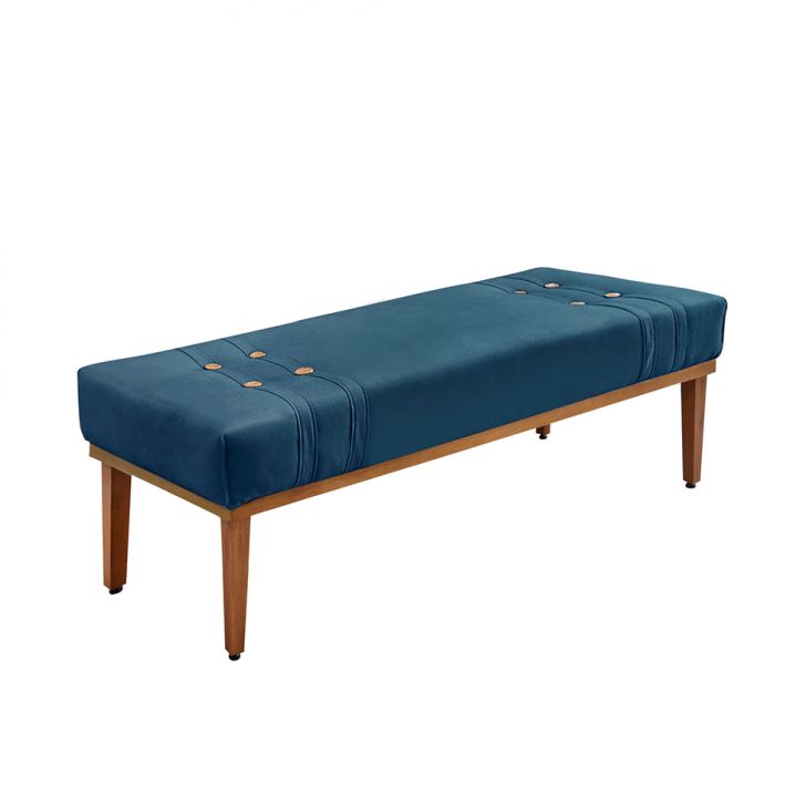 Conjunto de Cabeceira Queen com Recamier Gênova Veludo Azul Marinho