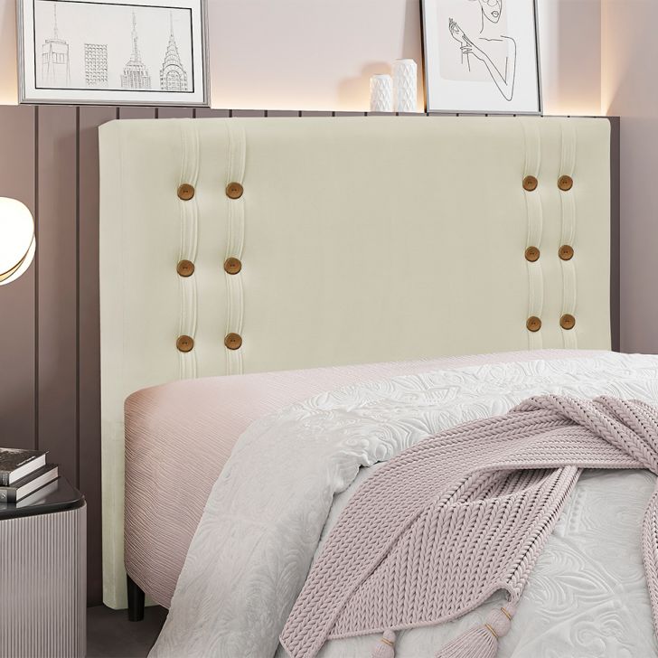 Conjunto de Cabeceira Queen com Recamier Gênova Veludo Bege